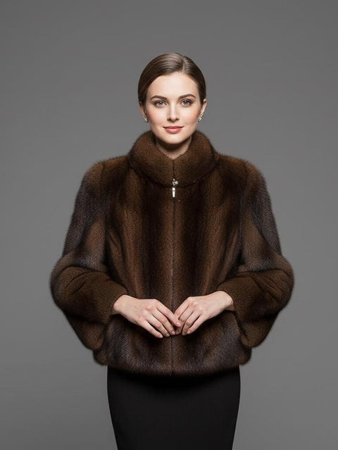 Real Mink Fur Jacket in Dark Brown - Luxurious Elegant Winter Coat