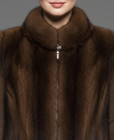 Real Mink Fur Jacket in Dark Brown - Luxurious Elegant Winter Coat