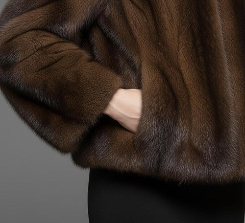 Real Mink Fur Jacket in Dark Brown - Luxurious Elegant Winter Coat