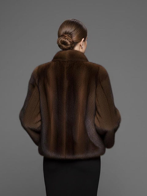 Real Mink Fur Jacket in Dark Brown - Luxurious Elegant Winter Coat