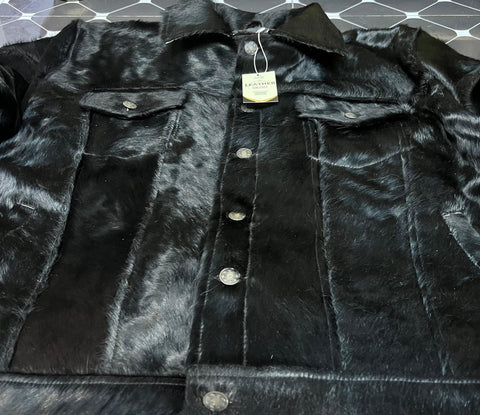 Handmade Genuine Cowhide Jet Black Hair-On Leather Jacket - Natural Cow Skin Fashion Jacket