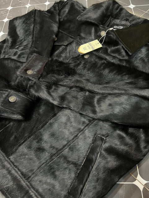 Handmade Genuine Cowhide Jet Black Hair-On Leather Jacket - Natural Cow Skin Fashion Jacket