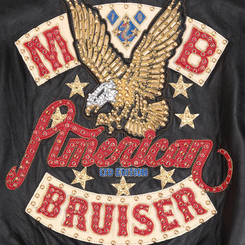 Pelle Pelle American Bruiser Black Leather Bomber Jacket - Back view showing unique emblem
