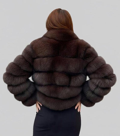 Women’s Brown Fox Fur or Faux Fur Cropped Bubble Jacket