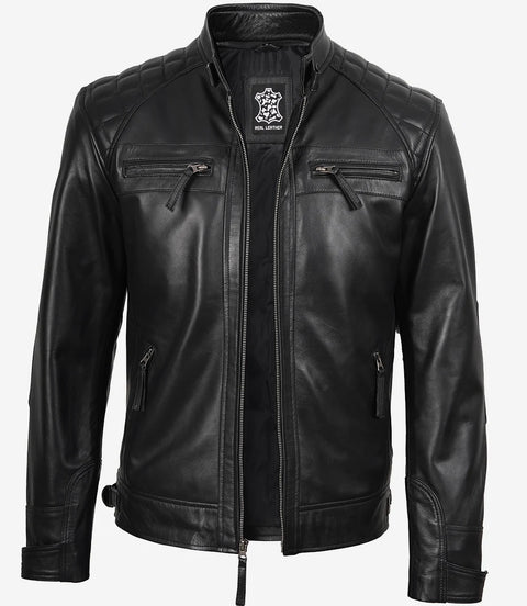 Men's Black Real Soft Leather Cafe Racer Jacket