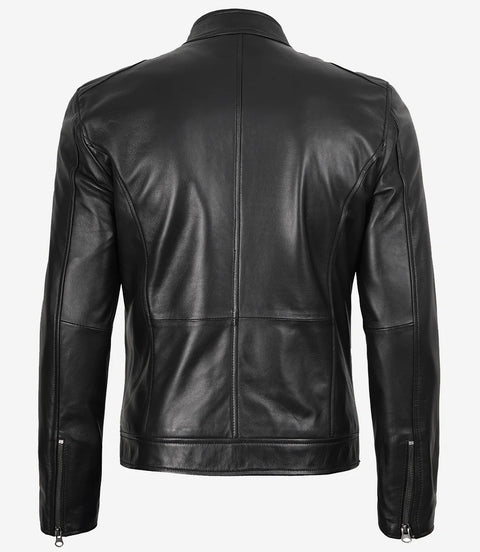 Men’s Classic Black Lambskin Cafe Racer Leather Jacket