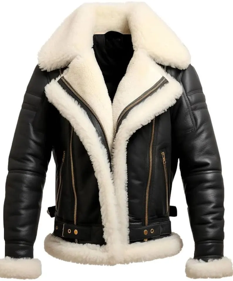 Handmade Shearling Aviator Jacket: Men's B3 Sheepskin Leather Bomber