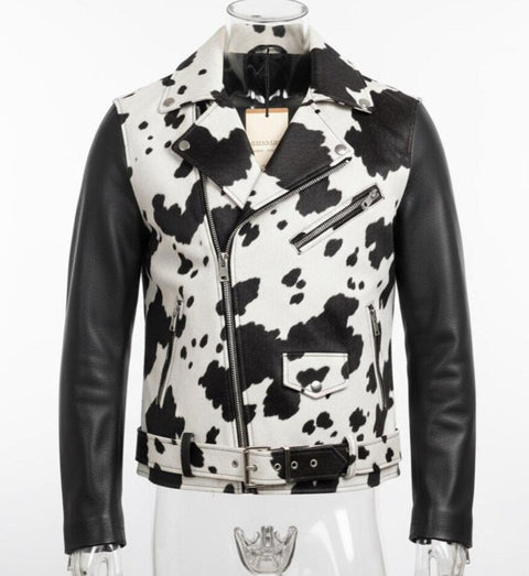 Handmade Genuine Cowhide Hair-On Leather Jacket - Natural Cow Skin Fashion Jacket