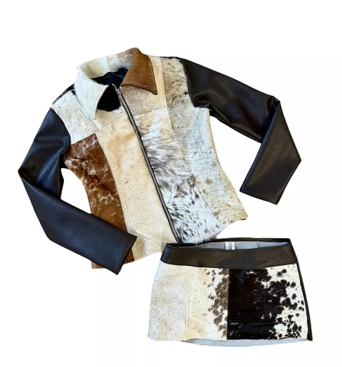 Cowhide Hair-On Jacket & Skirt Combo: Women's Western Leather Set