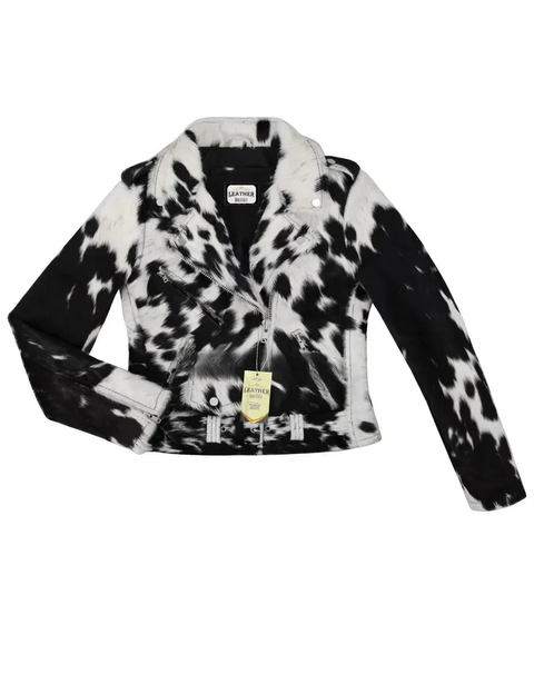 Handmade Cowhide Hair-On Women Leather Jacket: Western Rodeo Style