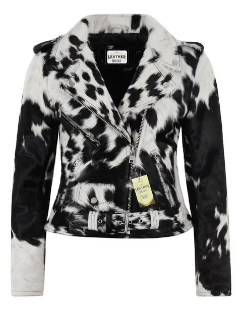 Handmade Cowhide Hair-On Women Leather Jacket: Western Rodeo Style