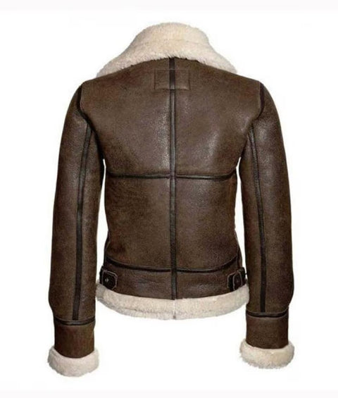Handmade Real Shearling Brown Aviator Jacket: Vintage B3 Bomber, Real Sheepskin Leather