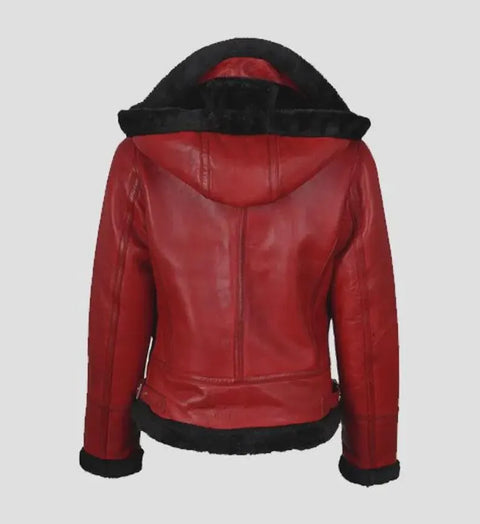 Handmade Real Shearling Aviator Hoodie Jacket