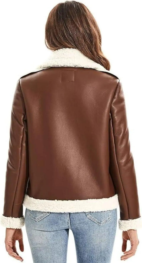 Handmade Shearling Brown Aviator Jacket: Vintage B3 Bomber, Real Sheepskin Leather