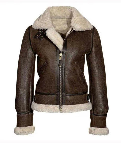 Handmade Real Shearling Brown Aviator Jacket: Vintage B3 Bomber, Real Sheepskin Leather