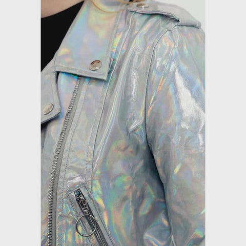 Women's Orange & Gold Metallic Leather Biker Jacket