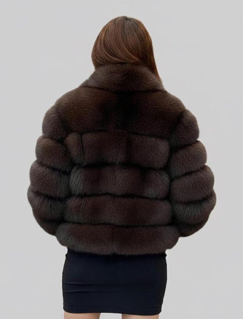 Women’s Brown Fox Fur or Faux Fur Cropped Bubble Jacket