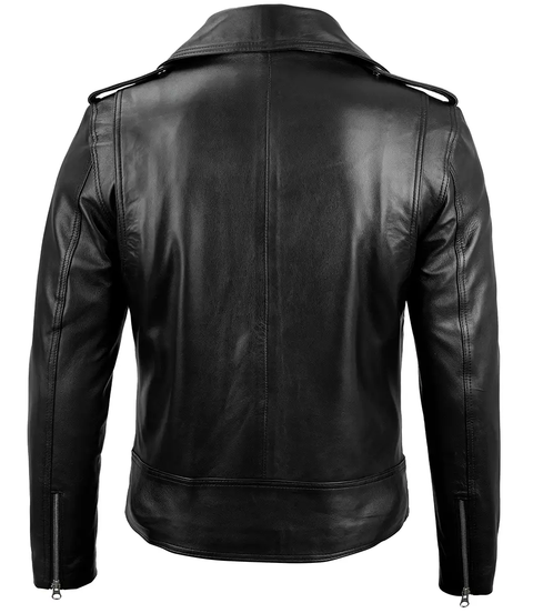 Men's Black Belted Biker Leather Jacket