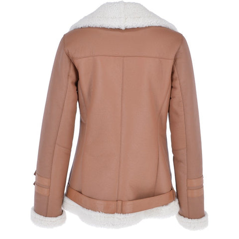 Women's Luxury Side Zip Sheepskin Pilot Jacket Light Tan