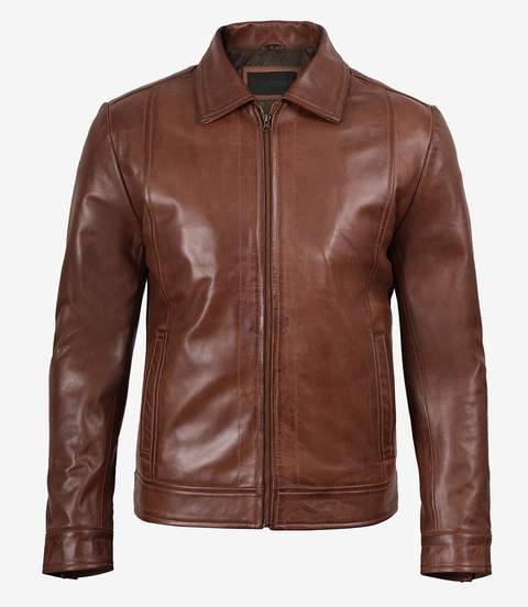 Men's Harrington Brown Real Leather Jacket