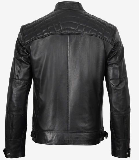 Men's Black Real Soft Leather Cafe Racer Jacket