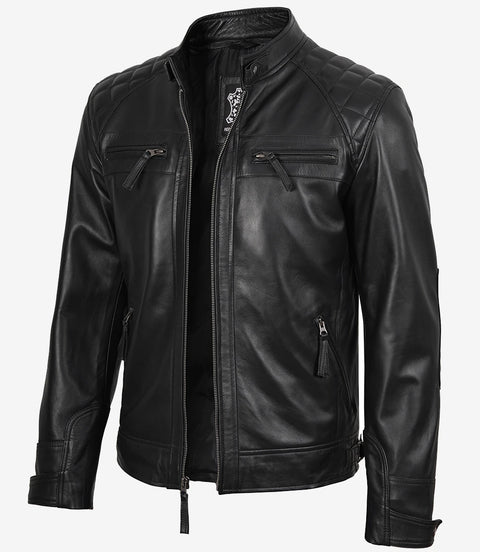 Men's Black Real Soft Leather Cafe Racer Jacket