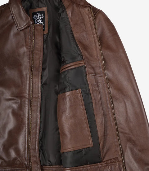 Bickford Men's Cognac Brown Real Leather Biker Jacket