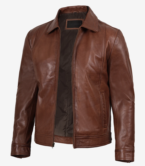 Men's Harrington Brown Real Leather Jacket