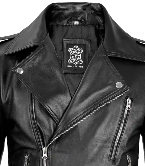 Men's Black Belted Biker Leather Jacket