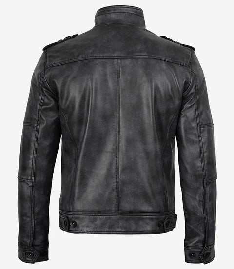 Tavares Men's Distressed Black Leather Biker Fashion Jacket
