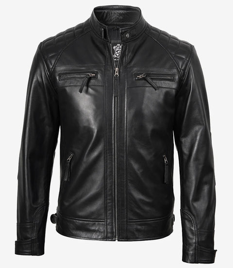 Men's Black Real Soft Leather Cafe Racer Jacket