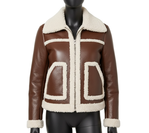 Handmade Shearling Brown Aviator Jacket: Vintage B3 Bomber, Real Sheepskin Leather