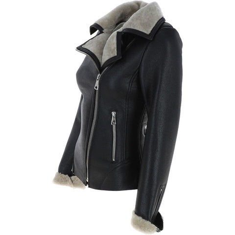 Womens Luxury Shearling Jacket Black/cream