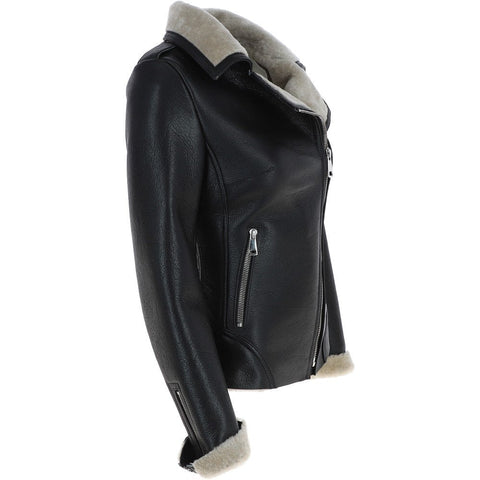 Womens Luxury Shearling Jacket Black/cream