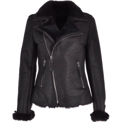 Womens Luxury Shearling Jacket Black
