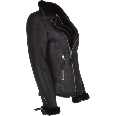Womens Luxury Shearling Jacket Black