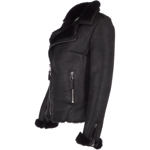 Womens Luxury Shearling Jacket Black