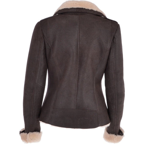 Womens Luxury Shearling Jacket Brown/Cream