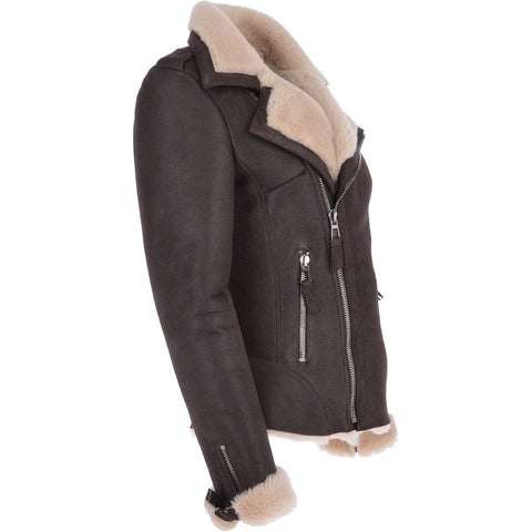 Womens Luxury Shearling Jacket Brown/Cream