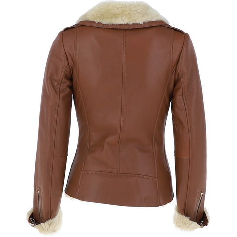 Womens Luxury Shearling Jacket Tan