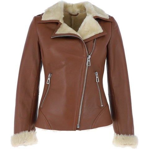Womens Luxury Shearling Jacket Tan