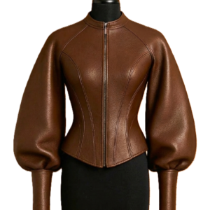 Brown Puff Sleeve Leather Jacket | Victorian Steampunk Coat