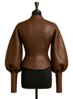 Brown Puff Sleeve Leather Jacket | Victorian Steampunk Coat - Image 2