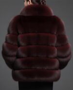 Burgundy Fox Fur Jacket  Oversized Collar Luxury Winter Coat - Image 3