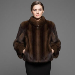 Real Mink Fur Jacket in Dark Brown – Luxurious Elegant Winter Coat