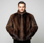 Luxury Men's Real Mink Fur Jacket - Brown Full Skin Bomber Jacket