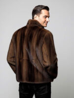 Luxury Men's Real Mink Fur Jacket - Brown Full Skin Bomber Jacket - Image 2
