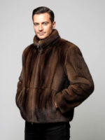 Luxury Men's Real Mink Fur Jacket - Brown Full Skin Bomber Jacket - Image 4