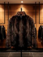Luxury Men's Real Mink Fur Jacket - Brown Full Skin Bomber Jacket - Image 6