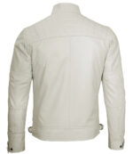 Classic Men's Off White Real Leather Cafe Racer Jacket - Image 2